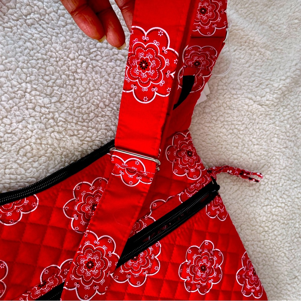 Red and white fabric crossbody bag